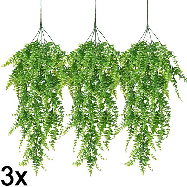 3x Helecho colgante artificial (80 cm) | FERNY